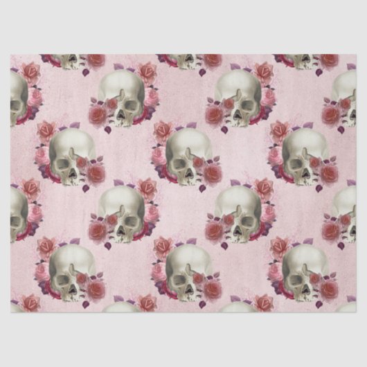 Witte Skulls en roze Floral-ontkoppeling Tissuepapier (Voorkant)