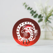 WITTE SLANG DRAGON ROOD ROBIJN EDELSTEEN MONOGRAM KAART (Staand voorkant)