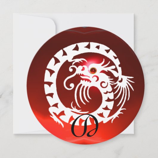 WITTE SLANG DRAGON ROOD ROBIJN EDELSTEEN MONOGRAM KAART (Voorkant)