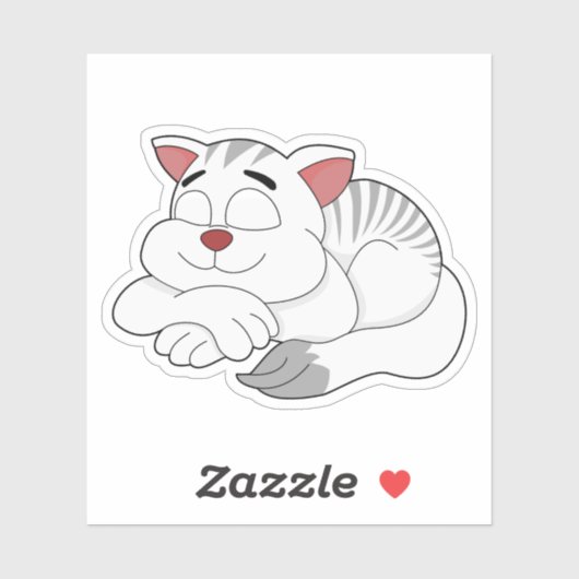 Witte slapende kat cartoon - vinyl sticker (Vel)