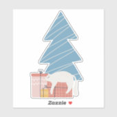 Witte slapende kat op cadeaus onder kerstboom sticker (Vel)