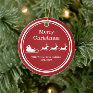 Witte slee van Kerstman en Merry Christmas tekst o Keramisch Ornament