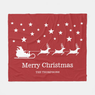 Witte slee van Kerstman en vrolijk kerstfeest teks Fleece Deken