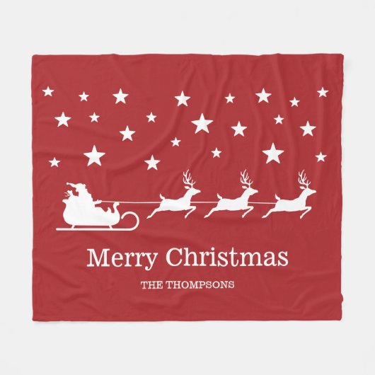 Witte slee van Kerstman en vrolijk kerstfeest teks Fleece Deken (Voorkant (Horizontaal))