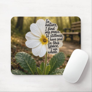 Witte Sleutelbloem met Inspirerende Spreuk Muismat