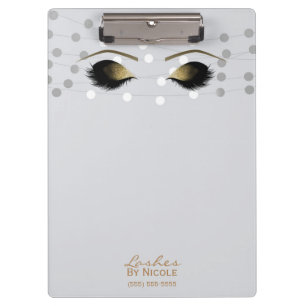 Witte slingerlichtjes Gouden make-up Ogen Wimpers Klembord