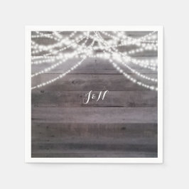 Witte slingerlichtjes & Rustieke houten bruiloft Servet