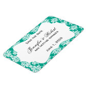 Witte Smaragd Groene Damast Bruiloft Save the Date Magneet (Linkerzijde)