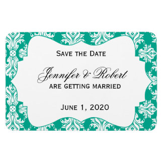 Witte Smaragd Groene Damast Bruiloft Save the Date Magneet