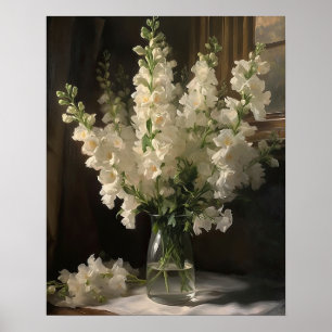 Witte Snapdragon Flowers Art Print Poster