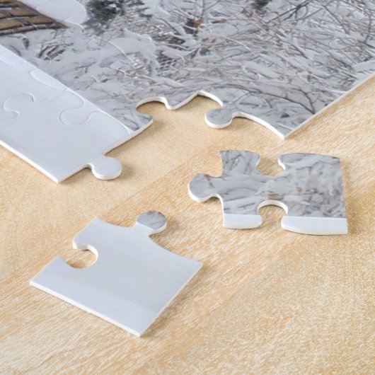 Witte sneeuw bedekt met verse bomen legpuzzel (Zijkant)