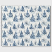Witte Sneeuw Blauwe Kerstbomen Cadeaupapier (Vlak)