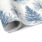 Witte Sneeuw Blauwe Kerstbomen Cadeaupapier (Rol Hoek)