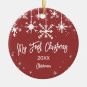 Witte sneeuw elegant rood mijn eerste kerstfoto keramisch ornament (Voorkant)