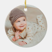 Witte sneeuw elegant rood mijn eerste kerstfoto keramisch ornament (Achterkant)