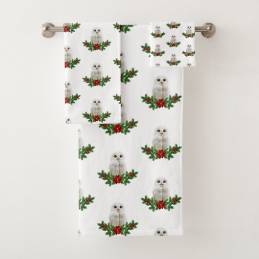 Witte Sneeuw Kerstuil Bad Handdoek (Insitu)