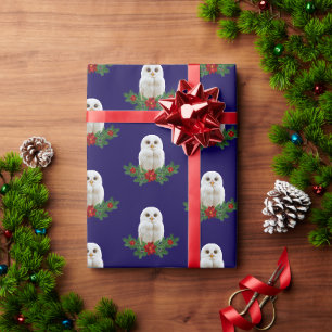 Witte Sneeuw Kerstuil Cadeaupapier