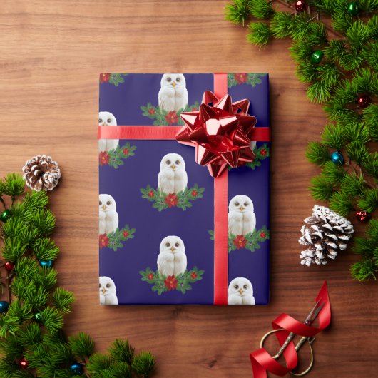 Witte Sneeuw Kerstuil Cadeaupapier (Feestdagen Geschenken)