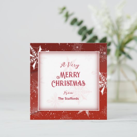 Witte Sneeuw op Rode Canvas Kerst Kaart (Staand voorkant)