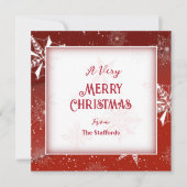 Witte Sneeuw op Rode Canvas Kerst Kaart (Voorkant)