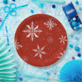 Witte sneeuw op. Rode Canvas  Papieren Bordje (Feest)
