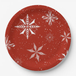 Witte sneeuw op. Rode Canvas  Papieren Bordje