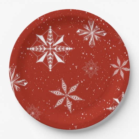 Witte sneeuw op. Rode Canvas  Papieren Bordje (Voorkant)