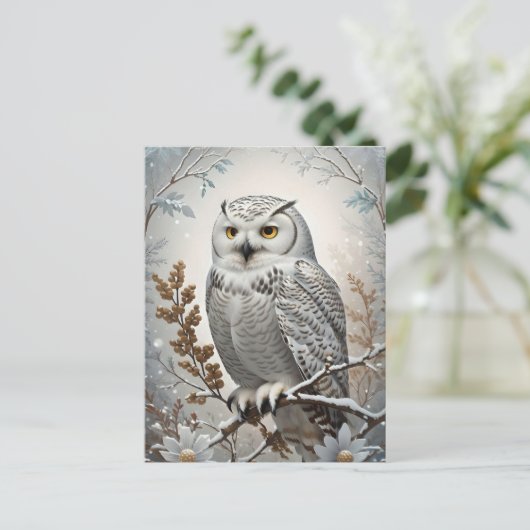  witte sneeuw uil winter briefkaart (Staand voorkant)