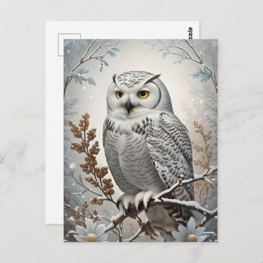  witte sneeuw uil winter briefkaart (Voorkant / Achterkant)