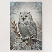 witte sneeuw uil winter legpuzzel (Verticaal)