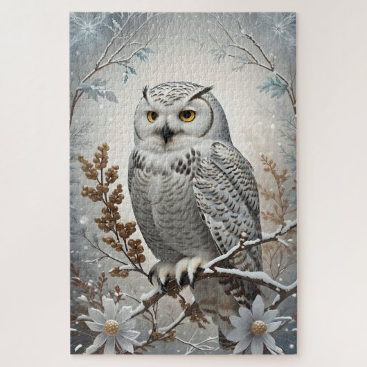 witte sneeuw uil winter legpuzzel (Verticaal)