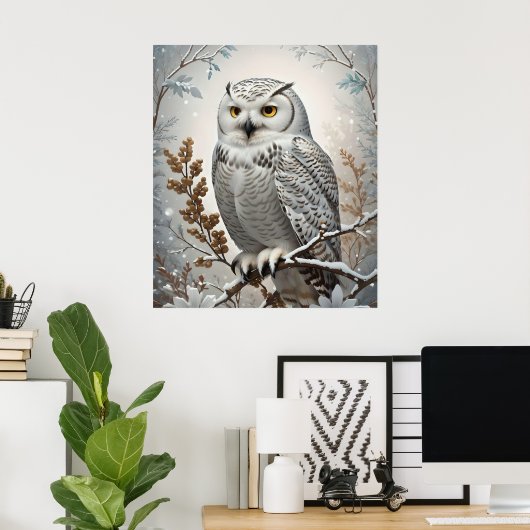 witte sneeuw uil winter poster (Thuiskantoor)