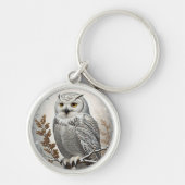 witte sneeuw uil winter sleutelhanger (Voorkant)