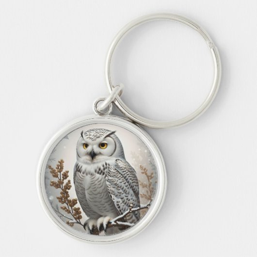 witte sneeuw uil winter sleutelhanger (Voorkant)
