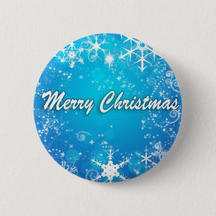 Witte sneeuwblauwe kerst ronde button 5,7 cm