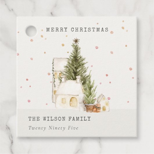 Witte sneeuwbomen Fotokerstgroeten Bedankjes Labels (Voorkant)