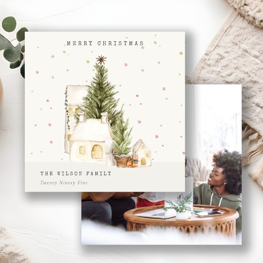 Witte sneeuwbomen Fotokerstgroeten Feestdagenkaart