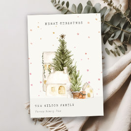 Witte sneeuwboomkuipen Vroegere kerstgroeten Feestdagenkaart