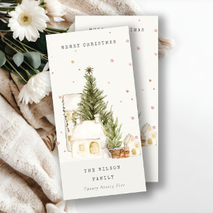 Witte sneeuwboomkuipen Vroegere kerstgroeten Feestdagenkaart