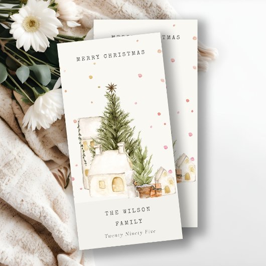 Witte sneeuwboomkuipen Vroegere kerstgroeten Feestdagenkaart