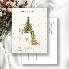 Witte sneeuwboomkuipen Vroegere kerstgroeten Feestdagenkaart