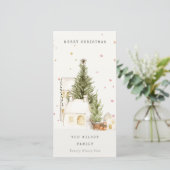 Witte sneeuwboomkuipen Vroegere kerstgroeten Feestdagenkaart (Staand voorkant)