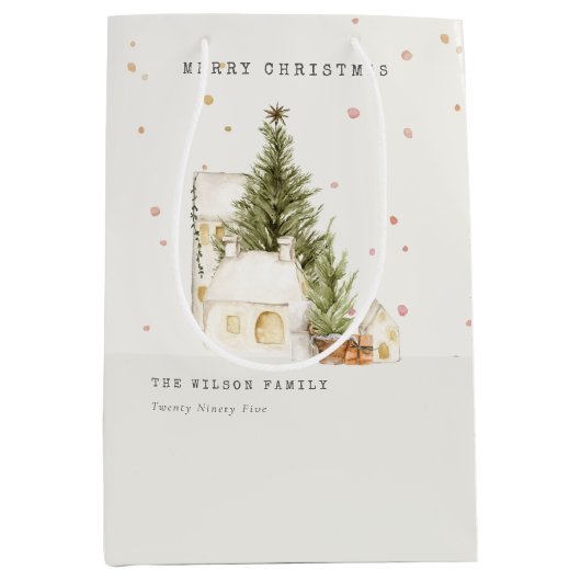 Witte sneeuwboomkuipen Vroegere kerstgroeten Medium Cadeauzakje (Voorkant)