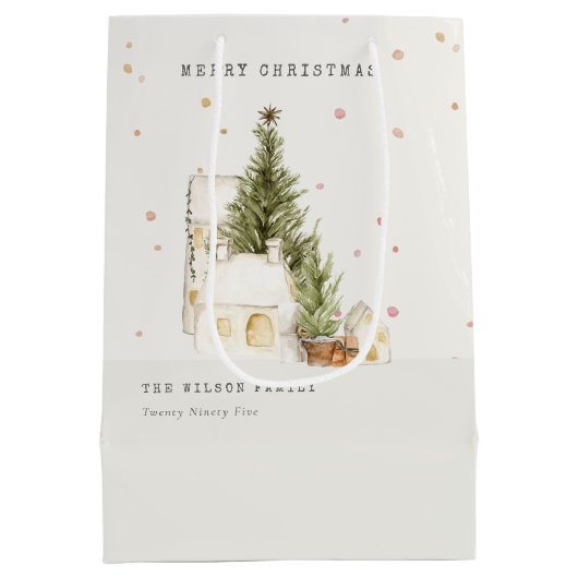 Witte sneeuwboomkuipen Vroegere kerstgroeten Medium Cadeauzakje (Achterkant)