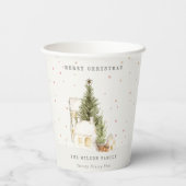 Witte sneeuwboomkuipen Vroegere kerstgroeten Papieren Bekers (Achterkant)