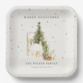 Witte sneeuwboomkuipen Vroegere kerstgroeten Papieren Bordje (Voorkant)