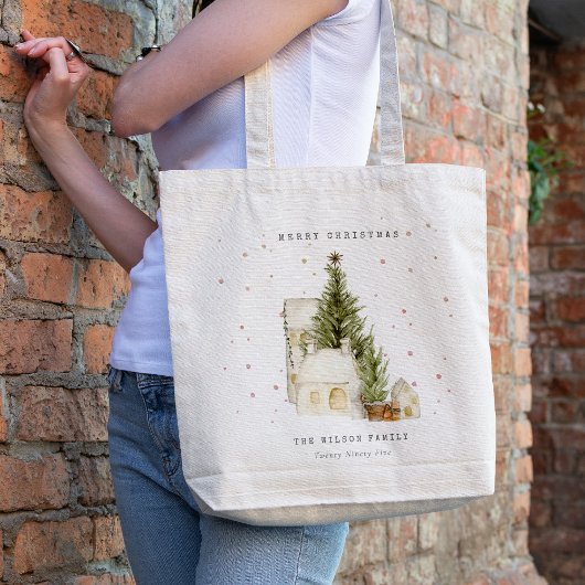 Witte sneeuwboomkuipen Vroegere kerstgroeten Tote Bag