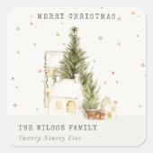 Witte sneeuwboomkuipen Vroegere kerstgroeten Vierkante Sticker (Voorkant)