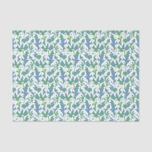 Witte sneeuwdruppels bloemenpatroon op poeder blau tissuepapier (Voorkant)