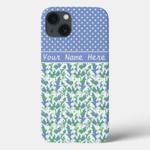 Witte Sneeuwdruppels Patroon en Polka Dots op Blau iPhone 13 Hoesje